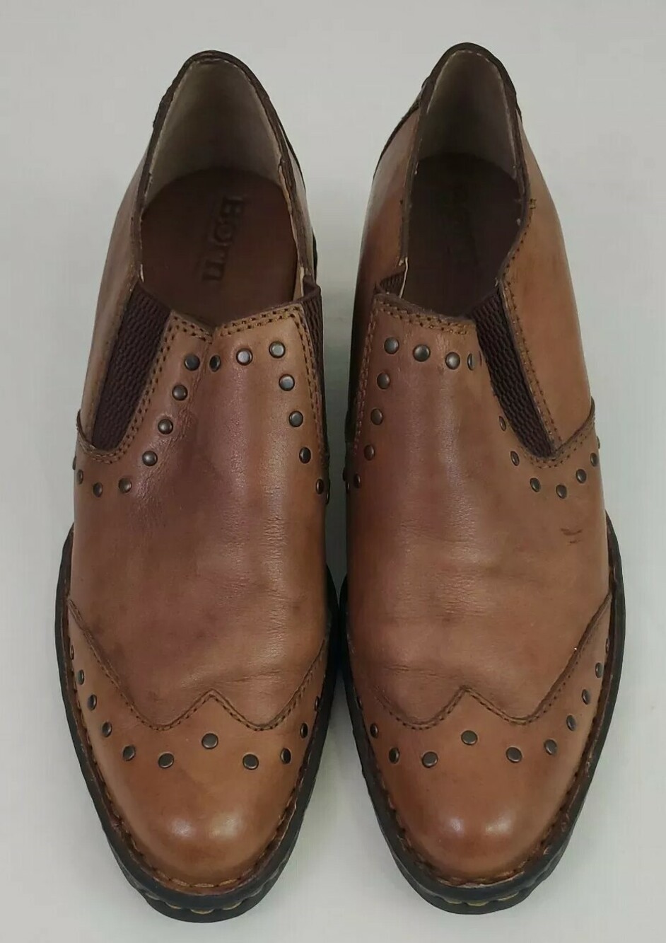 Born W6126 Womens Brown Wingtip Leather Cowgirl Chunky Heel Clogs Sz 6 Euro 36.5